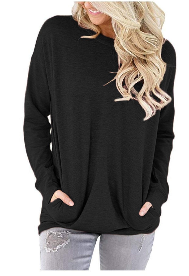 onlypuff Woman's Tops Long Sleev Shirts Black Pocket T Shirts Loose Fitting Tunic Fashion Tops Ladies Blouse 3XL - Image 3